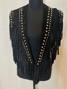UL Black Cow Suede Studded Fringe Western Vest Boutique Rare Size Small NWOT